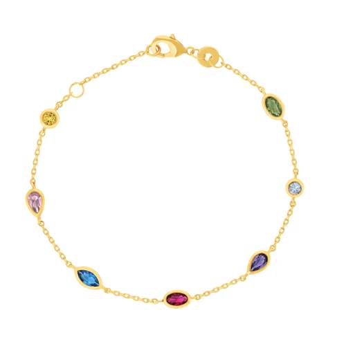 Bracelet plaqué or pierres synthétiques multicolores 18 cm