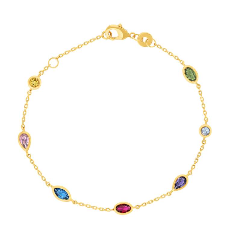 Bracelet plaqué or pierres synthétiques multicolores 18 cm - vue 1