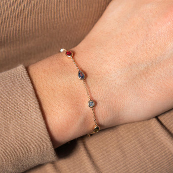 Bracelet plaqué or pierres synthétiques multicolores 18 cm