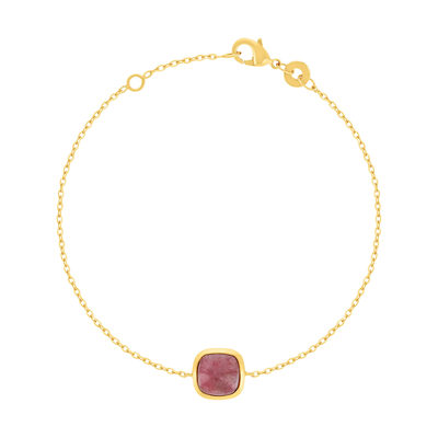 Bracelet plaqué or pierre synthétique rouge 18 cm