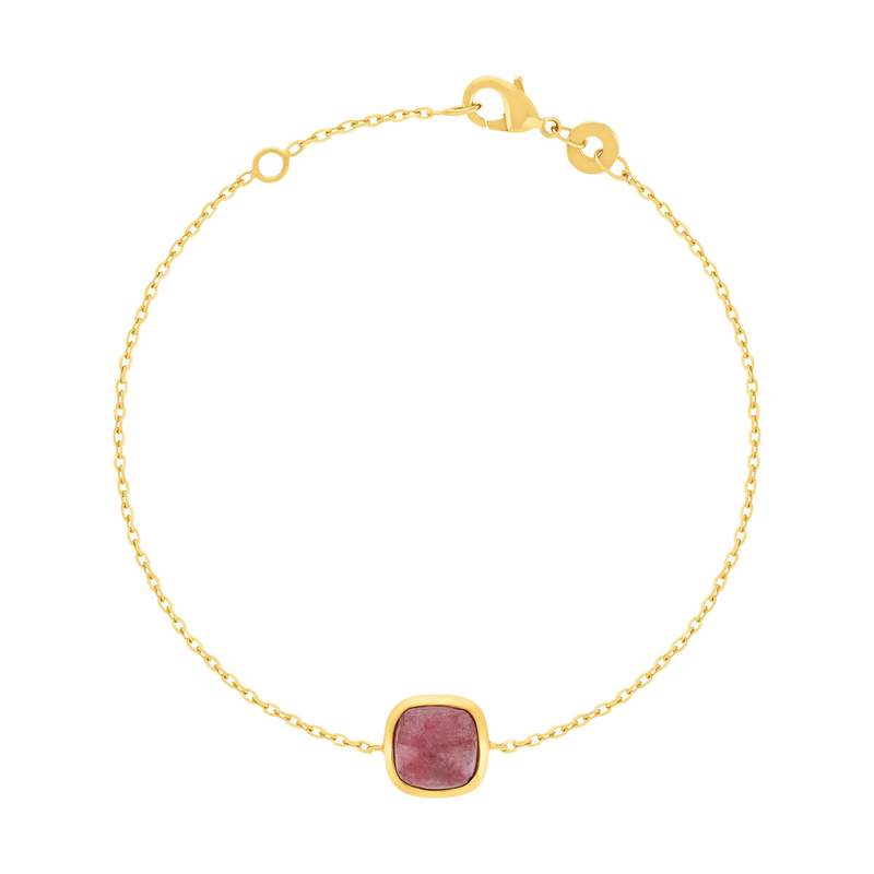 Bracelet plaqué or pierre synthétique rouge 18 cm - vue 1