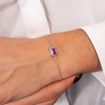 Bracelet argent 925 pierre synthétique rouge 18 cm - vue porté 1