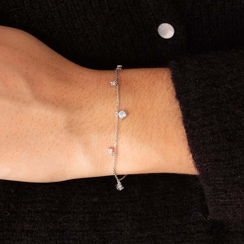 Bracelet argent 925 pierres synthétiques bleues et zirconias 18 cm - vue porté 1