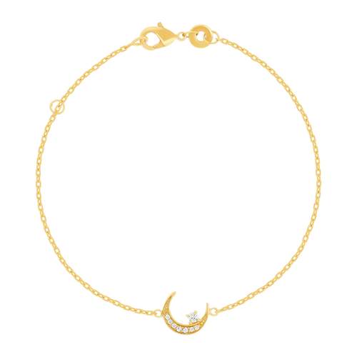 Bracelet plaqué or lune et zirconias 18 cm