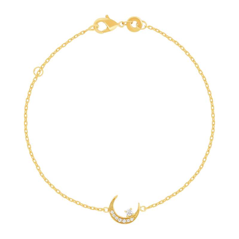 Bracelet plaqué or lune et zirconias 18 cm - vue 1
