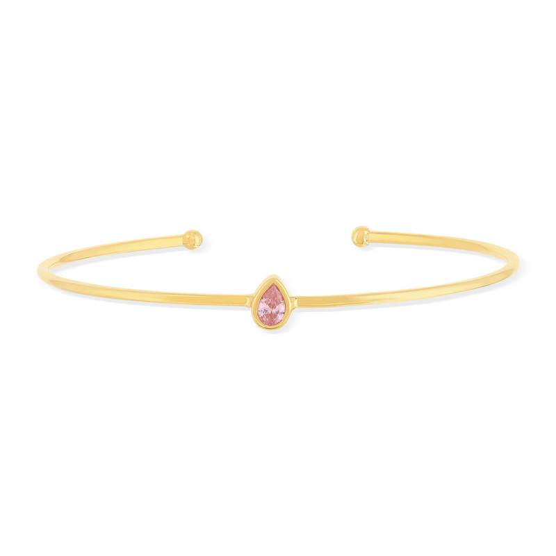 Bracelet plaqué or jonc pierre synthétique rose 60mm - vue 1