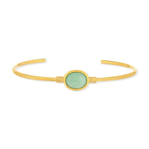 Gold-plated bangle with green synthetic stone 60mm