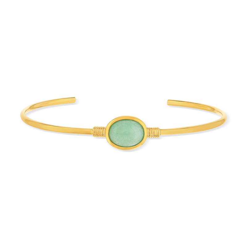 Bracelet plaqué or jonc pierre synthétique verte 60mm - vue 1