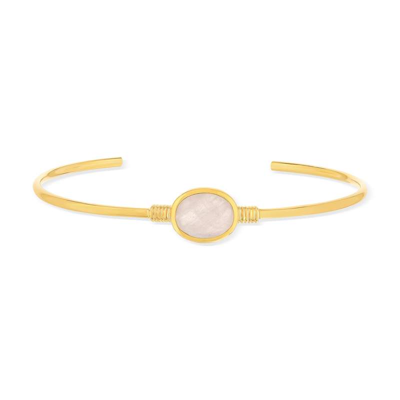 Bracelet plaqué or jonc pierre naturelle rose 60mm - vue 1