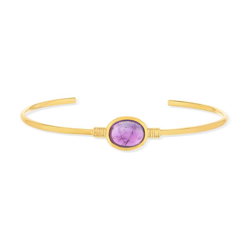 60mm Gold-Plated Bangle Bracelet with Purple Natural Stone - View 1