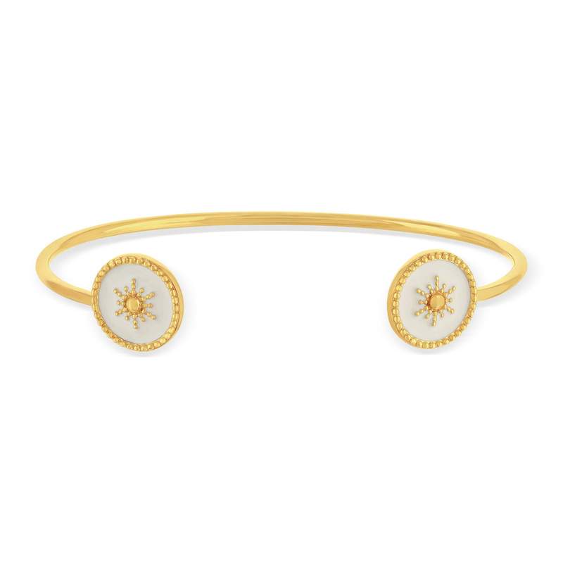 Bracelet plaqué or jonc laque blanche - vue 1