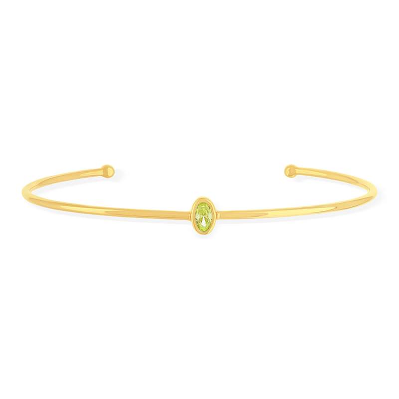 Bracelet plaqué or jonc pierre synthétique verte - vue 1