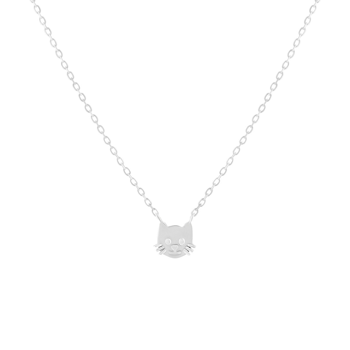 Collier argent 925 tête de chat 37cm - vue porté 1