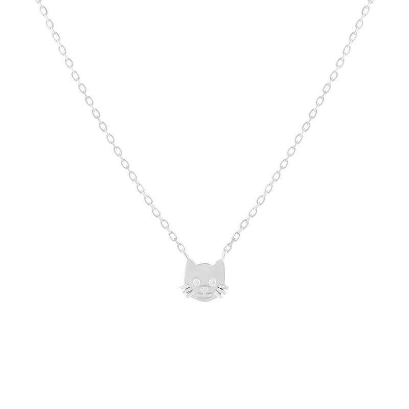 Collier argent 925 tête de chat 37cm - vue porté 1