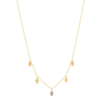 Collier plaqué or motifs pendants et pierre synthétique grise 45 cm