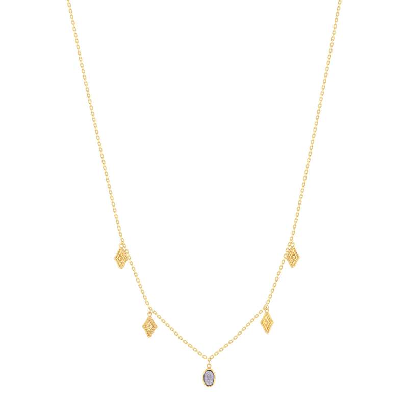 Collier plaqué or motifs pendants et pierre synthétique grise 45 cm - vue 2