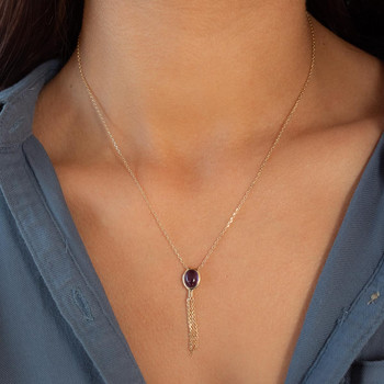 Collier plaqué or pierre synthétique violette 45 cm