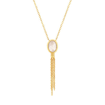 Collier plaqué or pierre synthétique rose 45 cm