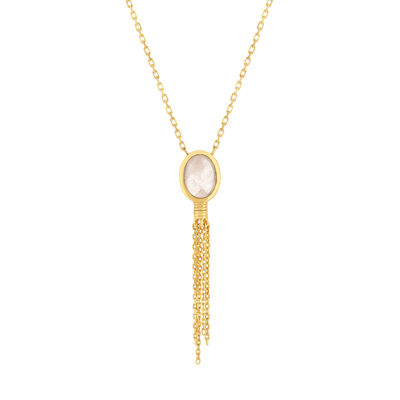 Collier plaqué or pierre synthétique rose 45 cm