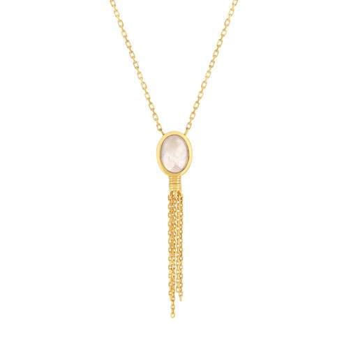 Collier plaqué or pierre synthétique rose 45 cm