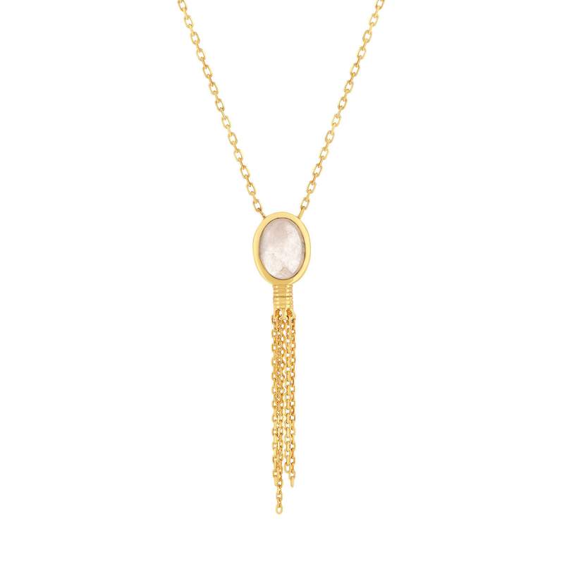 Collier plaqué or pierre synthétique rose 45 cm - vue 1