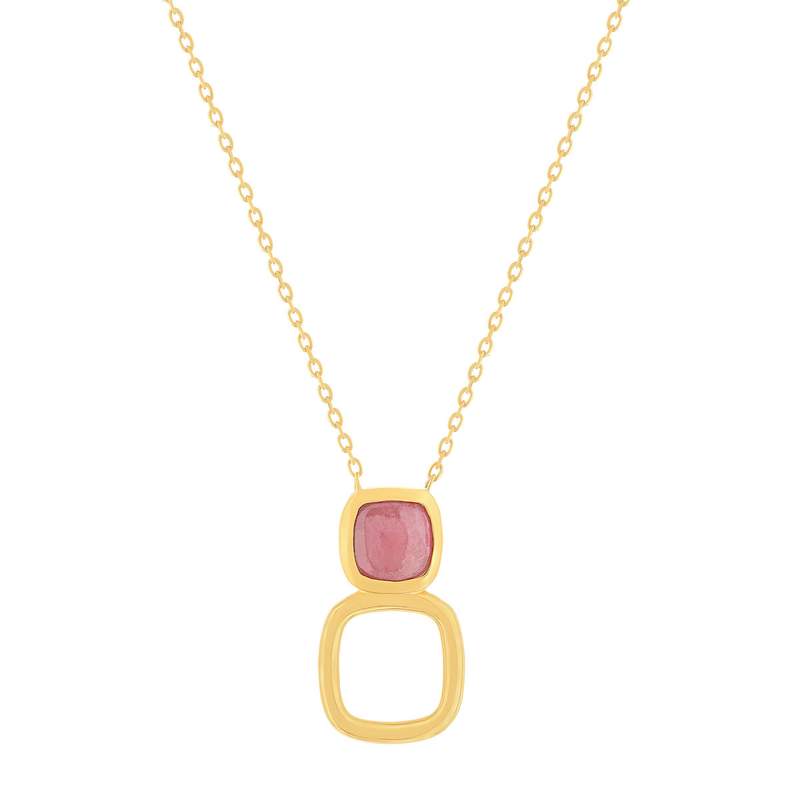 Collier plaqué or pierre synthétique rouge 45cm - vue 1