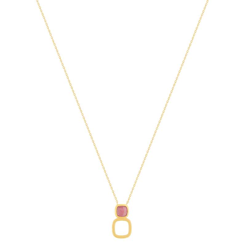 Collier plaqué or pierre synthétique rouge 45cm - vue 2