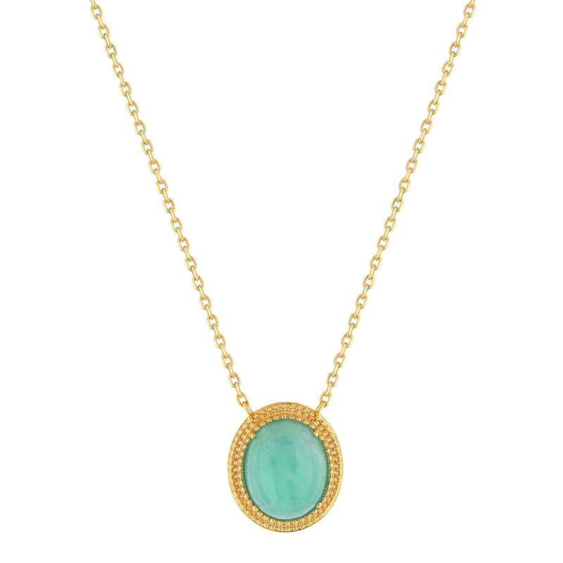 Collier plaqué or pierre synthétique verte 45cm - vue 1