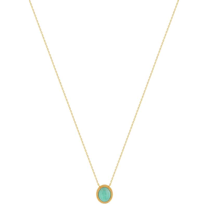 Collier plaqué or pierre synthétique verte 45cm - vue 2