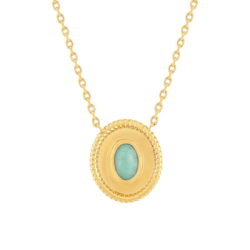 Collier plaqué or pierre synthétique verte 45cm - vue 1