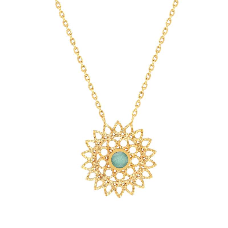 Collier plaqué or pierre synthétique verte 45cm - vue 1