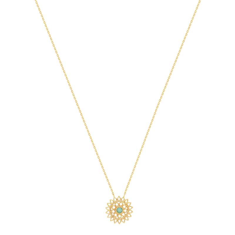 Collier plaqué or pierre synthétique verte 45cm - vue 2