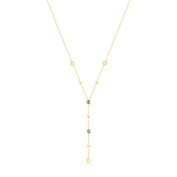 Collier plaqué or pierres synthétiques bleues et zirconias 45cm