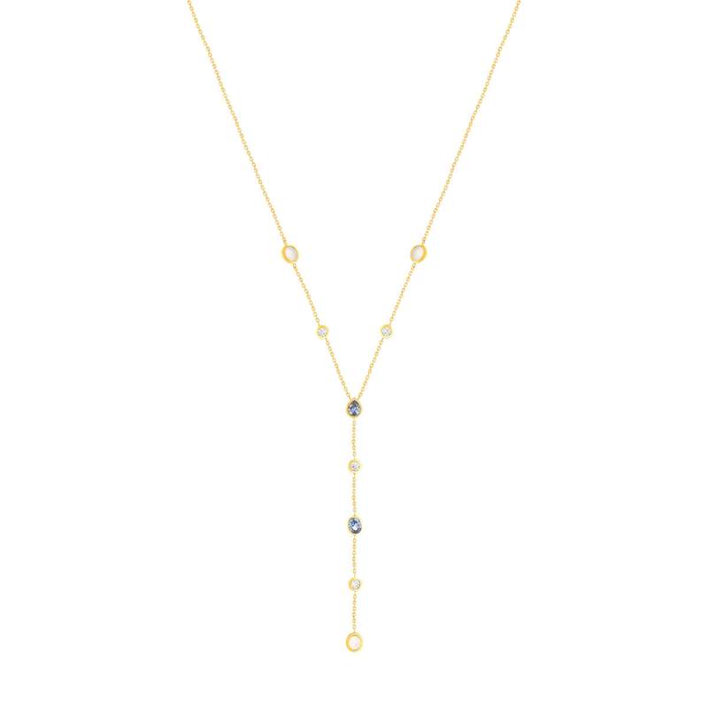 Collier plaqué or pierres synthétiques bleues et zirconias 45cm - vue 2