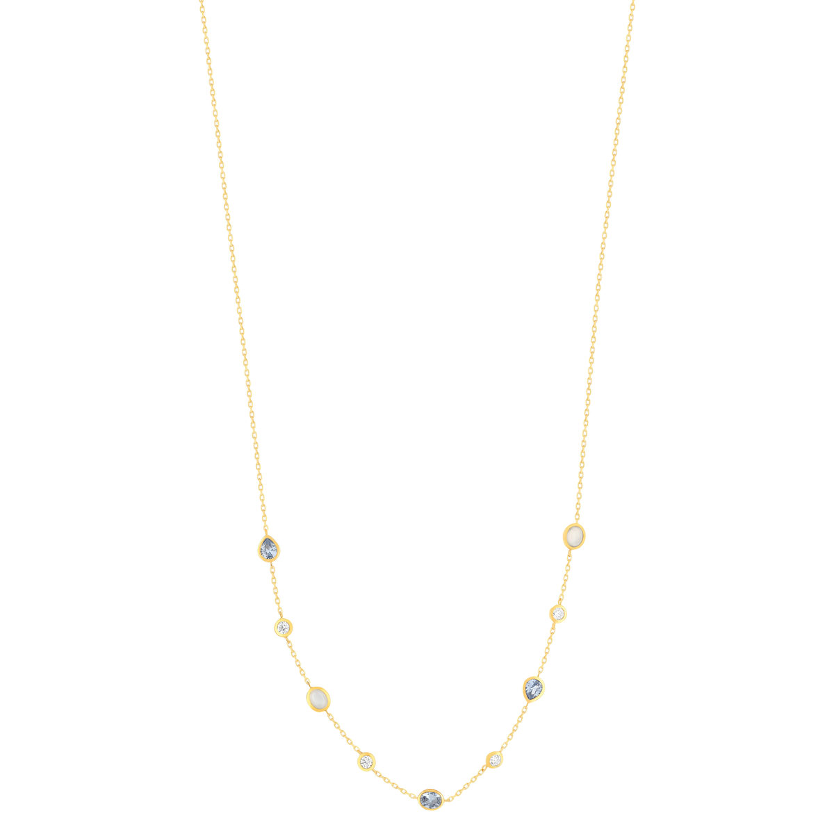 Collier plaqué or pierres synthétiques bleues et zirconias 45cm - vue 2