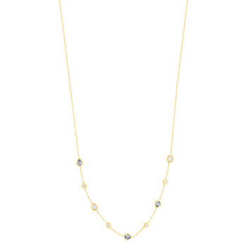 Collier plaqué or pierres synthétiques bleues et zirconias 45cm