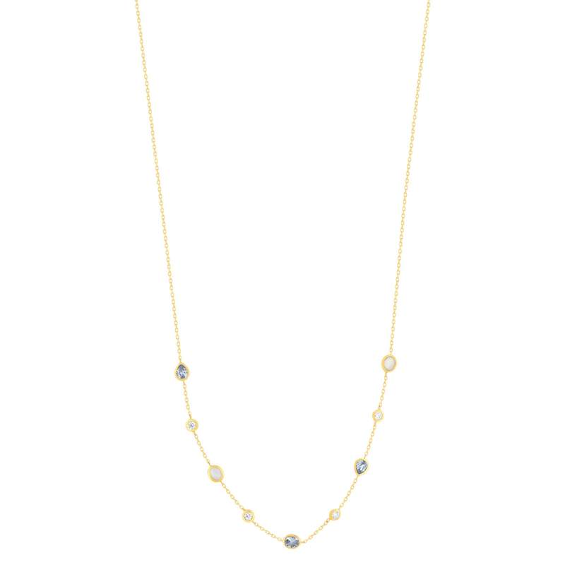 Collier plaqué or pierres synthétiques bleues et zirconias 45cm - vue 2