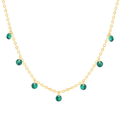 Gold-plated necklace synthetic green stones 45cm