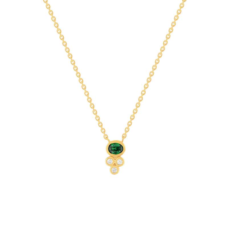 Collier plaqué or pierre synthétique verte et zirconias 45cm - vue 1