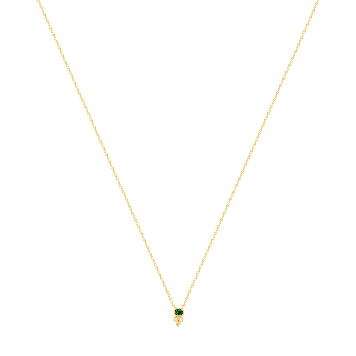 Collier plaqué or pierre synthétique verte et zirconias 45cm - vue 2