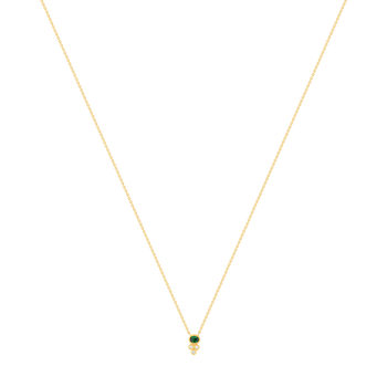 Collier plaqué or pierre synthétique verte et zirconias 45cm