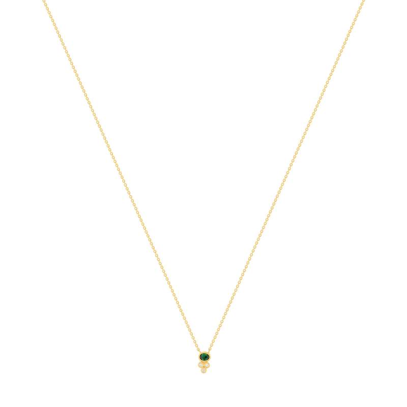 Collier plaqué or pierre synthétique verte et zirconias 45cm - vue 2