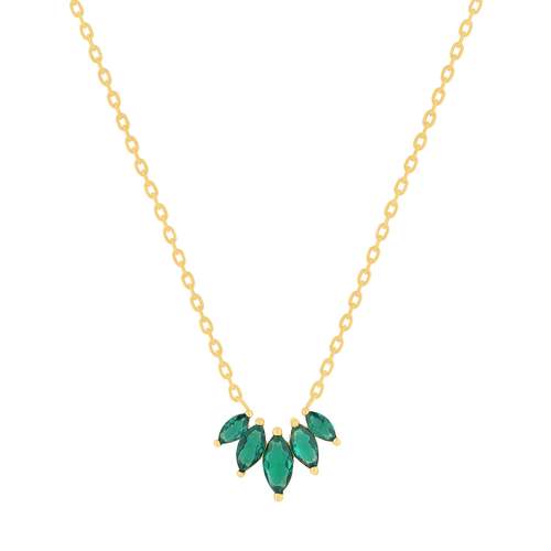 Collier plaqué or pierres synthétiques vertes 45cm