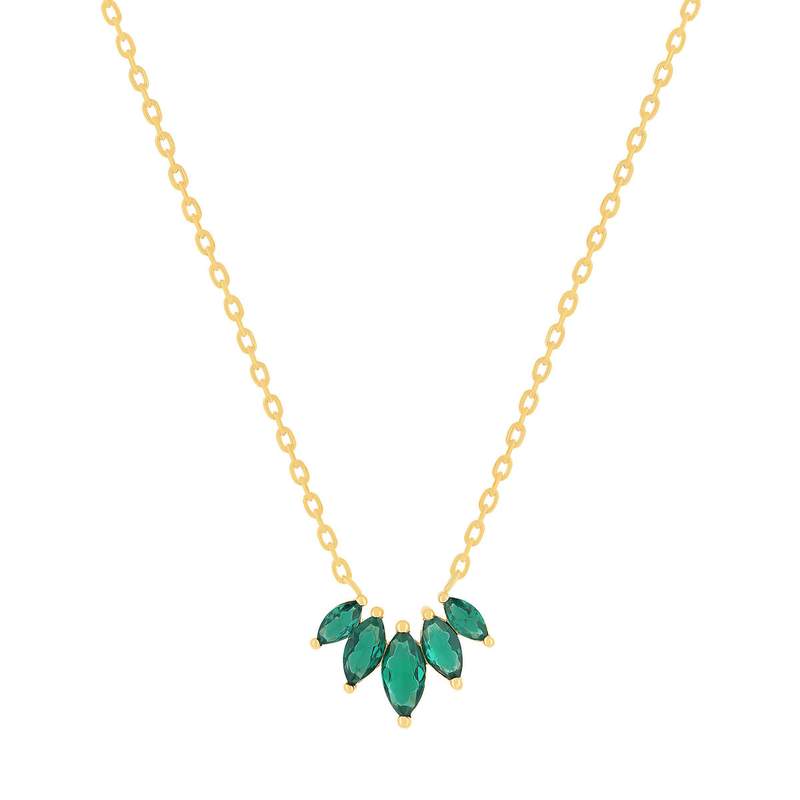 Collier plaqué or pierres synthétiques vertes 45cm - vue 1