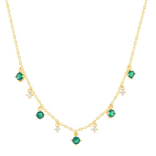 Vergulde ketting met groene synthetische stenen en zirkonia’s, 45 cm