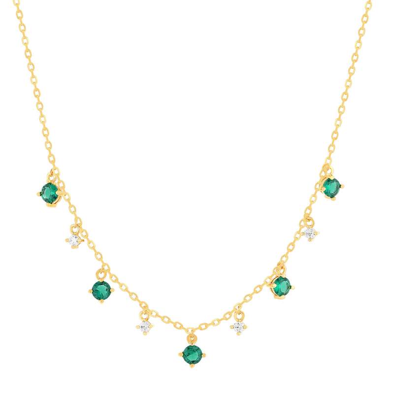 Collier plaqué or pierres synthétiques vertes et zirconias 45cm - vue 1