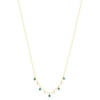 Gold-plated necklace with green synthetic stones and zirconia, 45 cm