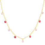 Collier plaqué or pierres synthétiques rouges et roses 45cm - vue 1