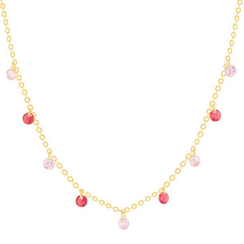 Gold-plated necklace synthetic red and pink stones 45cm
