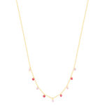 Collier plaqué or pierres synthétiques rouges et roses 45cm - vue 2